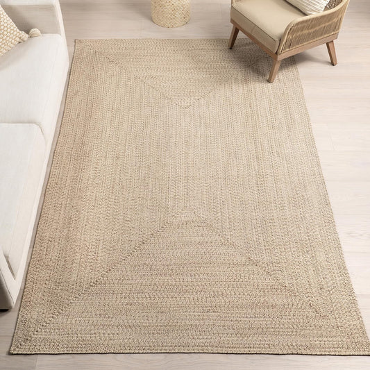 nuLOOM Oval 5' x 8' Solid Hand Braided Indoor/Outdoor Area Rug, Pet-Friendly, High Traffic, Weather Resistant, for Patio, Balcony, Bedroom, Living, Dining Room, Wynn Tan